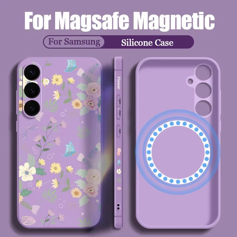 Romantic Garden Print Magnetic Phone Case For Samsung Galaxy S26 S24 S23 S22 Ultra S25 S21 FE For Magsafe Wireless Charge Cover