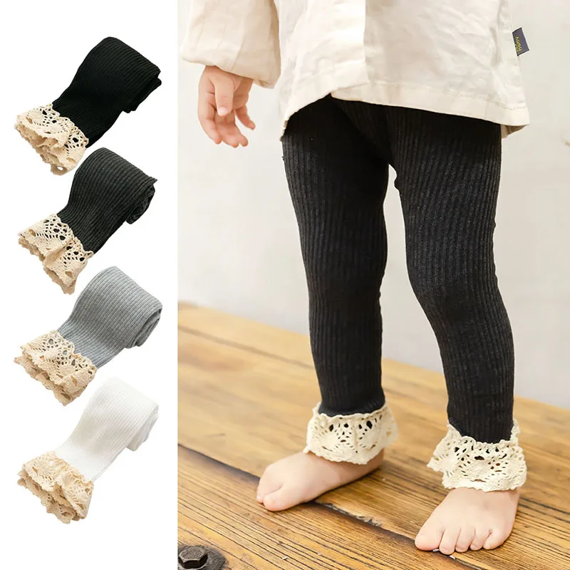 Spring Autumn Baby Grils Pants Newborn Girls Leggings Soild Color Cotton Lace Design Pant Kids Children Leggings 0-4 Years