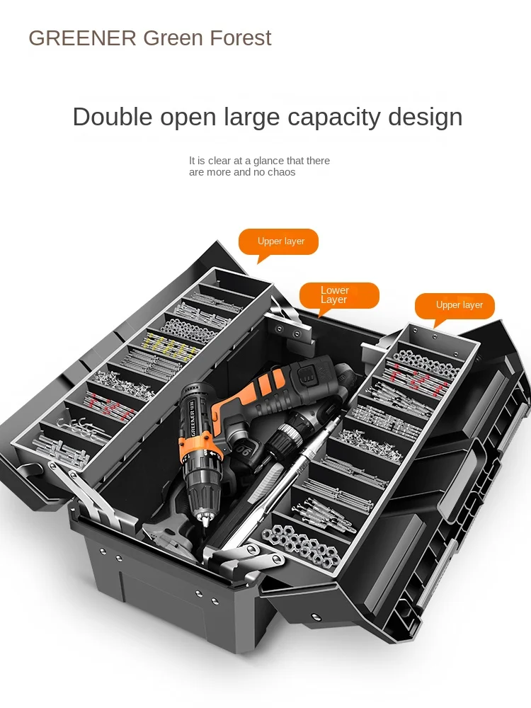 Xk Large Three-Layer Folding Toolbox Household Multi-Functional Portable Maintenance Storage Box