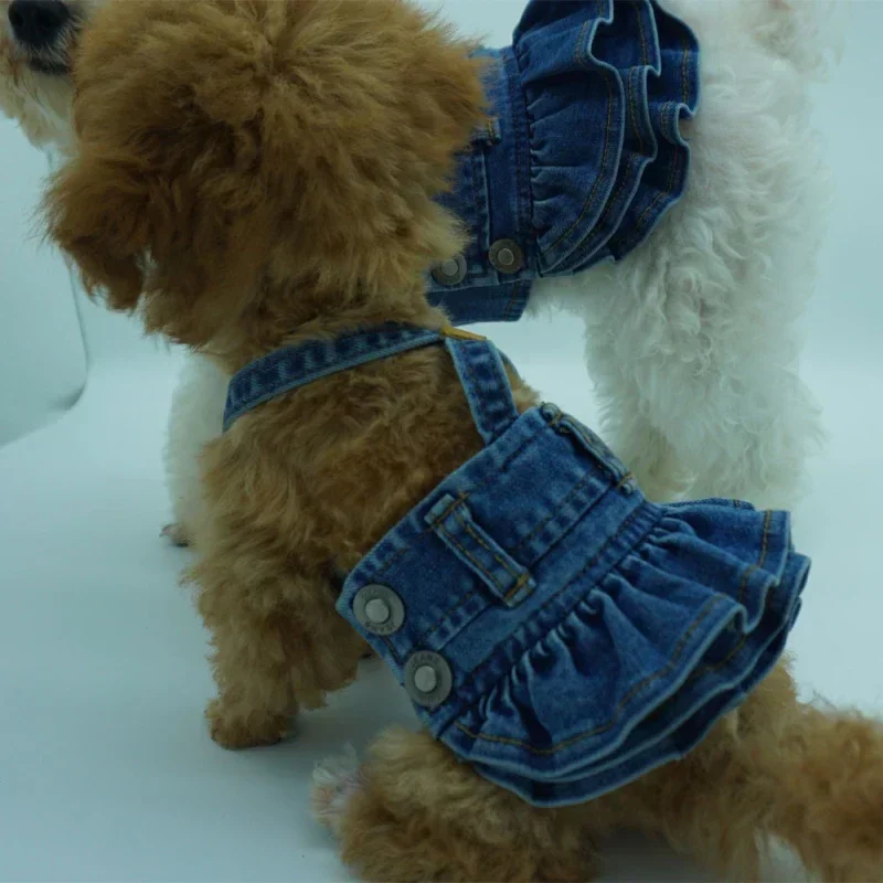 Small Dog Clothes Costume Denim Jeans Dress Cat Puppy Pet Skirt Yorkshire Pomeranian Shih Tzu Maltese Doggie Clothing Dresses