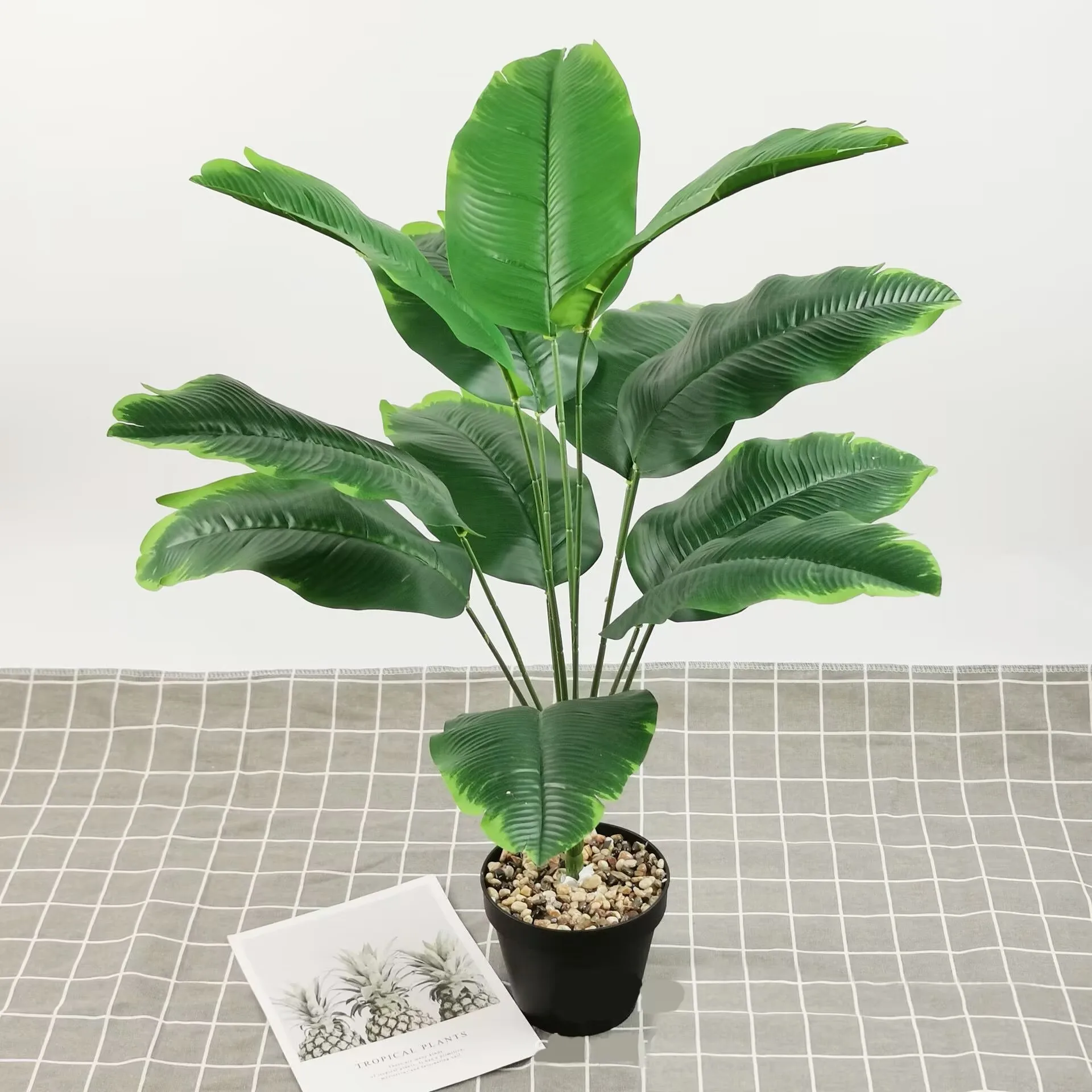 

Artificial Tropical Palm Tree Fake Banana Plant Leaves Real Touch Strelitzia Plastic Plant for Home Garden