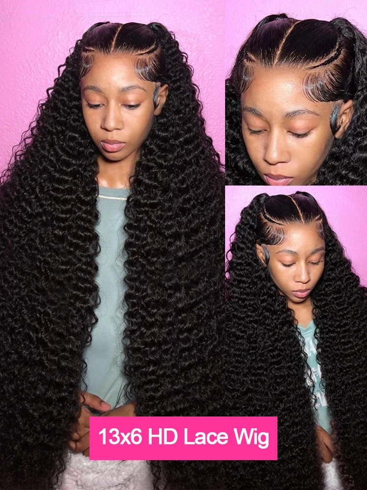 300% كثافة عالية 40 46 بوصة شعر مستعار مجعد HD شعر مستعار دانتيل 13x6 شعر بشري رطب ومموج موجة المياه الدانتيل الباروكات الأمامية للبيع قبل ماكس #4