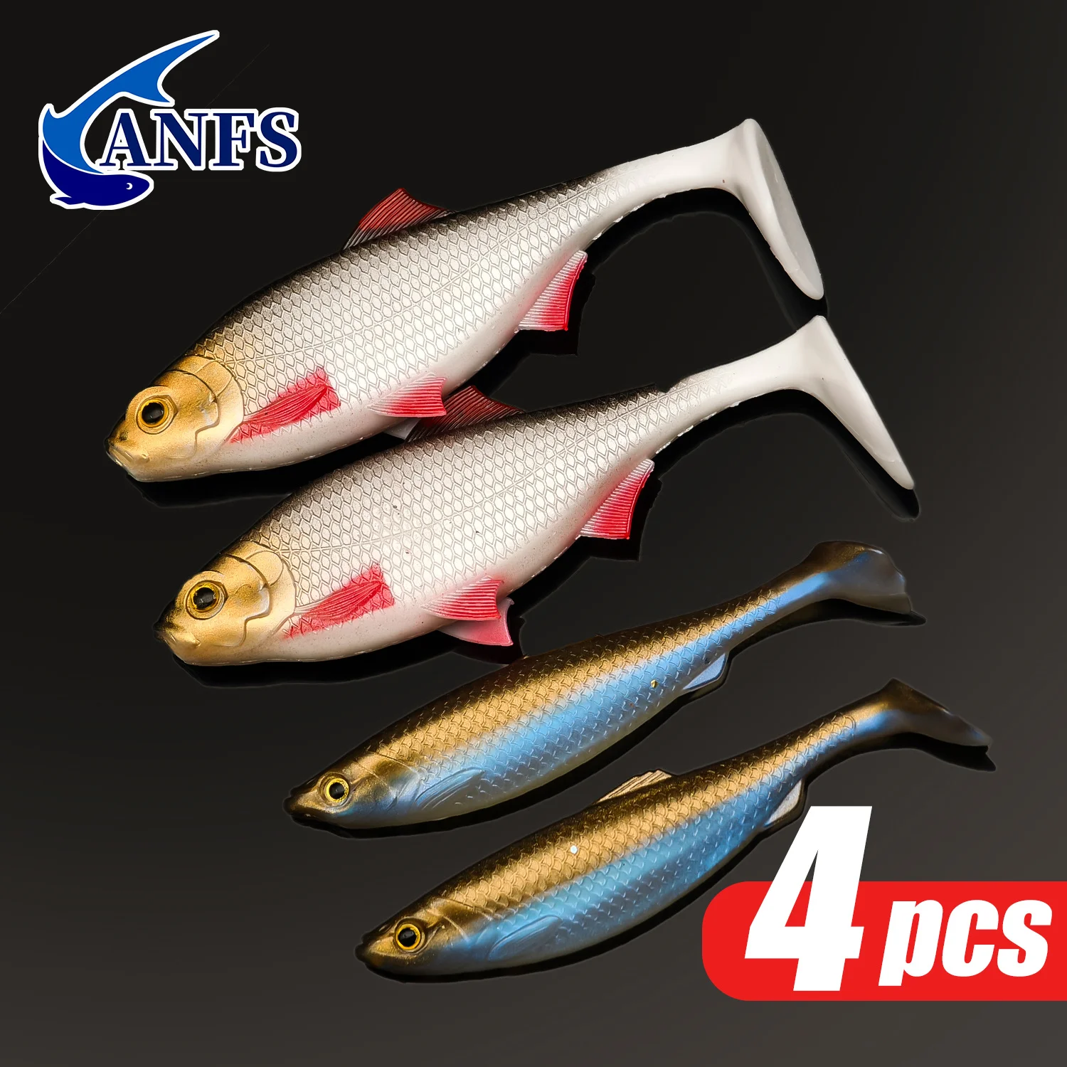 ANFS 4pcs Kit de pesca macia-2pcs 14cm/5.5 polegadas com 2pcs 10cm/3.9 polegadas Isca artificial para pique poleiro zander bagre