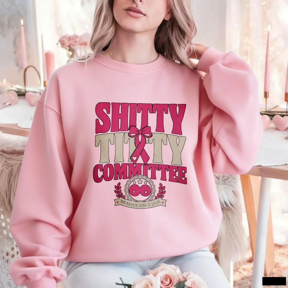 Women Breast Cancer Support Pink Ribbon Graphic Pullover Funny Warrior Quote Casual Long Sleeve Loose Women Fashion Sweat Tops
