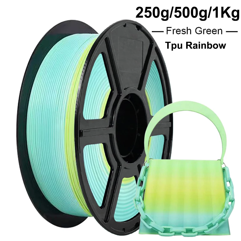 

250g 500g 1Kg TPU Flexible 95A Filament Rainbow Fresh green 3D Printer Filament 1.75mm Printing Roll FlexMaterials Rainbow green