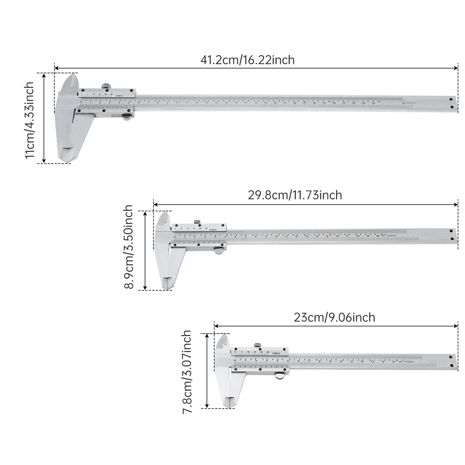 0–150 mm/200 mm/300 mm 0–6 Zoll/8 Zoll/12 Zoll metrischer und imperialer Doppelskala-Messschieber aus Kohlenstoffstahl, 3 Größen optional – Detail 3