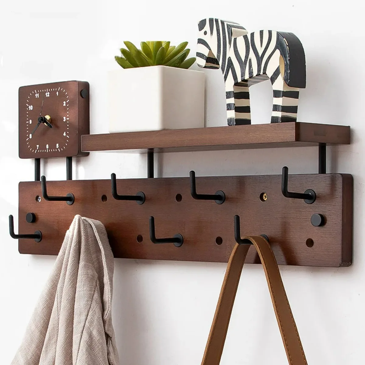 

Living Room Decorative Wall Shelf Wooden Wall Tray Holder Home Organizer Wall Mount Rack Creative Combination Shelf Coat Hooks