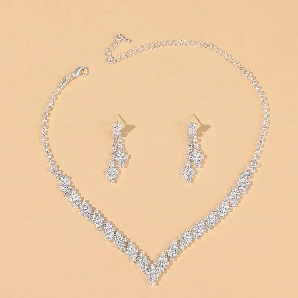 

Геометрический циркон, ожерелье, серьги, комплект, стразы, кисточка, свадебный комплект ювелирных изделий для невесты, простой сверкающий комплект ювелирных изделий в корейском стиле