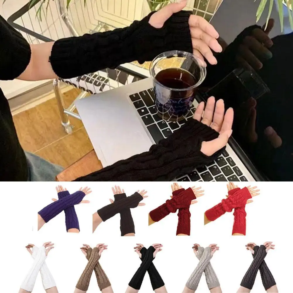 

Half-finger Knitted Arm Sleeves Long Fingerless Gloves Winter Punk Warm Knitted Arm Sleeve Y2K Women Fashion Gloves Accessories