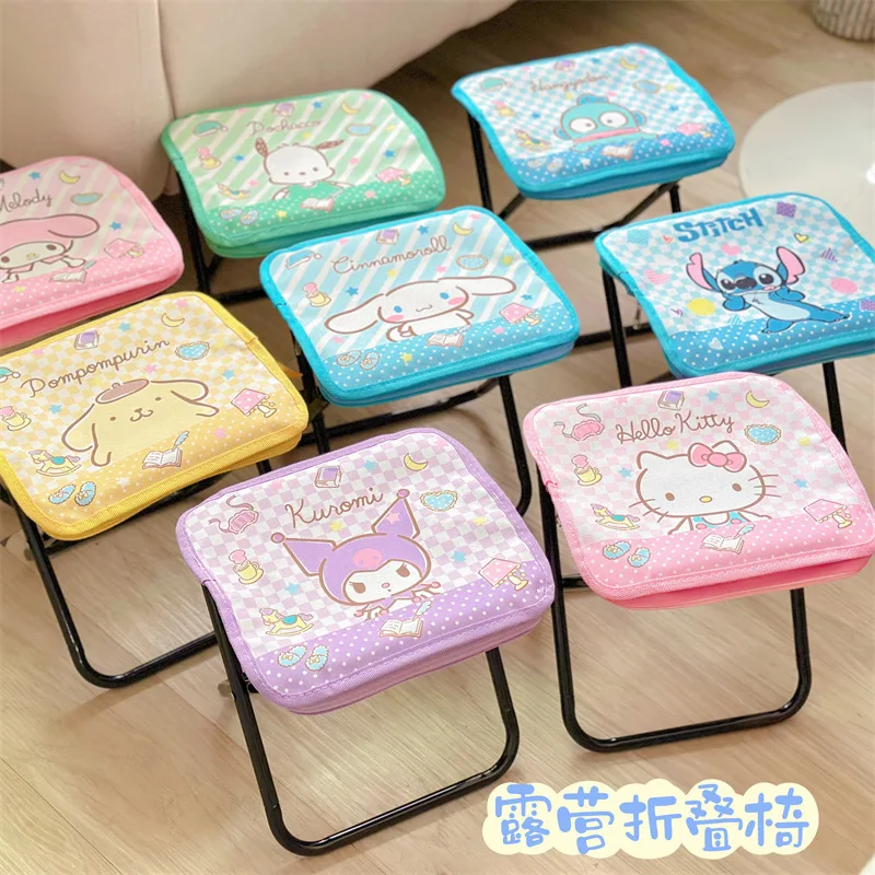 Kawaii Hello Kitty Kuromi My Melody Oxford Cloth Camping Folding Chair Anime Sanrio Girly Heart Cute Convenient Folding Stool