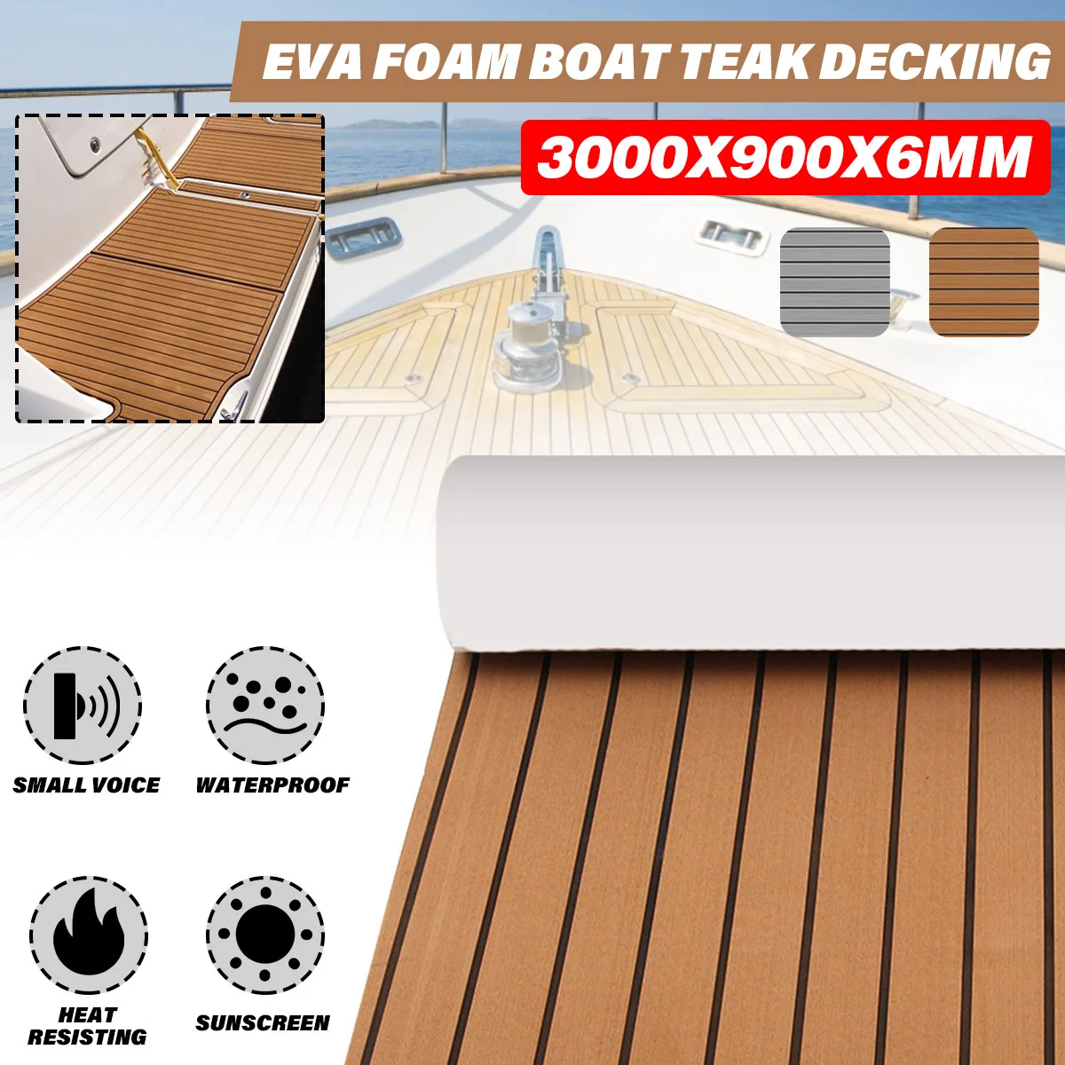 

Self-Adhesive EVA Foam Marine Boat Yacht Flooring 3000x900x6mm Faux Teak Decking Sheet Pad Boat Decking Decor Mat