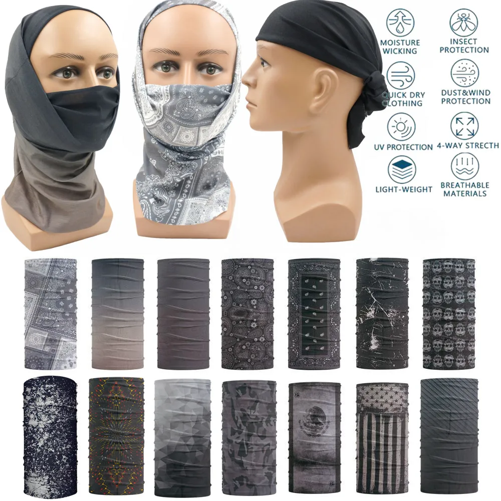 Unisex Multi-Functional Hair Neck Gaiter Dark Grey Color Tube Outdoor Sports Cycling Hiking Breathable Headband Men Face Mask
