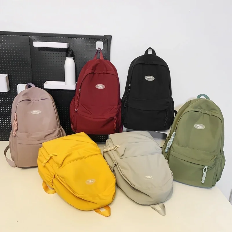 New Solid Color High Capacity Women Backpack Trendy Laptop School Bags Waterproof College Backpack Cute Lady Travel Book Bag