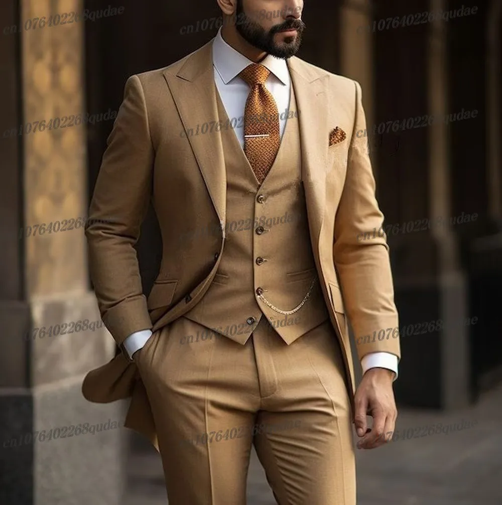 Traje Champag para ocasión Formal para hombre, traje de novio para fiesta de boda, esmoquin para padrino de boda, traje de novio, conjunto de 3 piezas, chaqueta, chaleco y pantalón