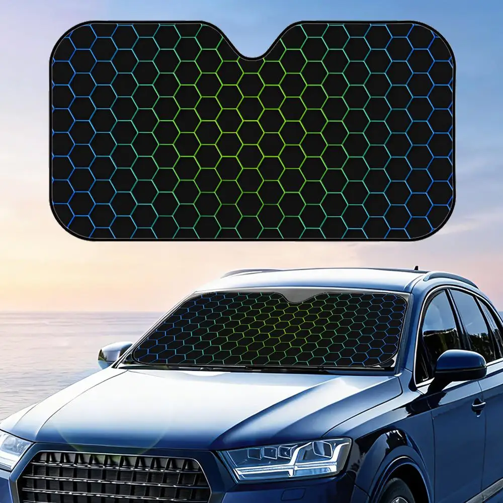 Futuristic Cyber Hexagon Sun Visor Reusable Aluminum Foil Windshield UV Protection Heat Insulation Cover Sun Visor Shade
