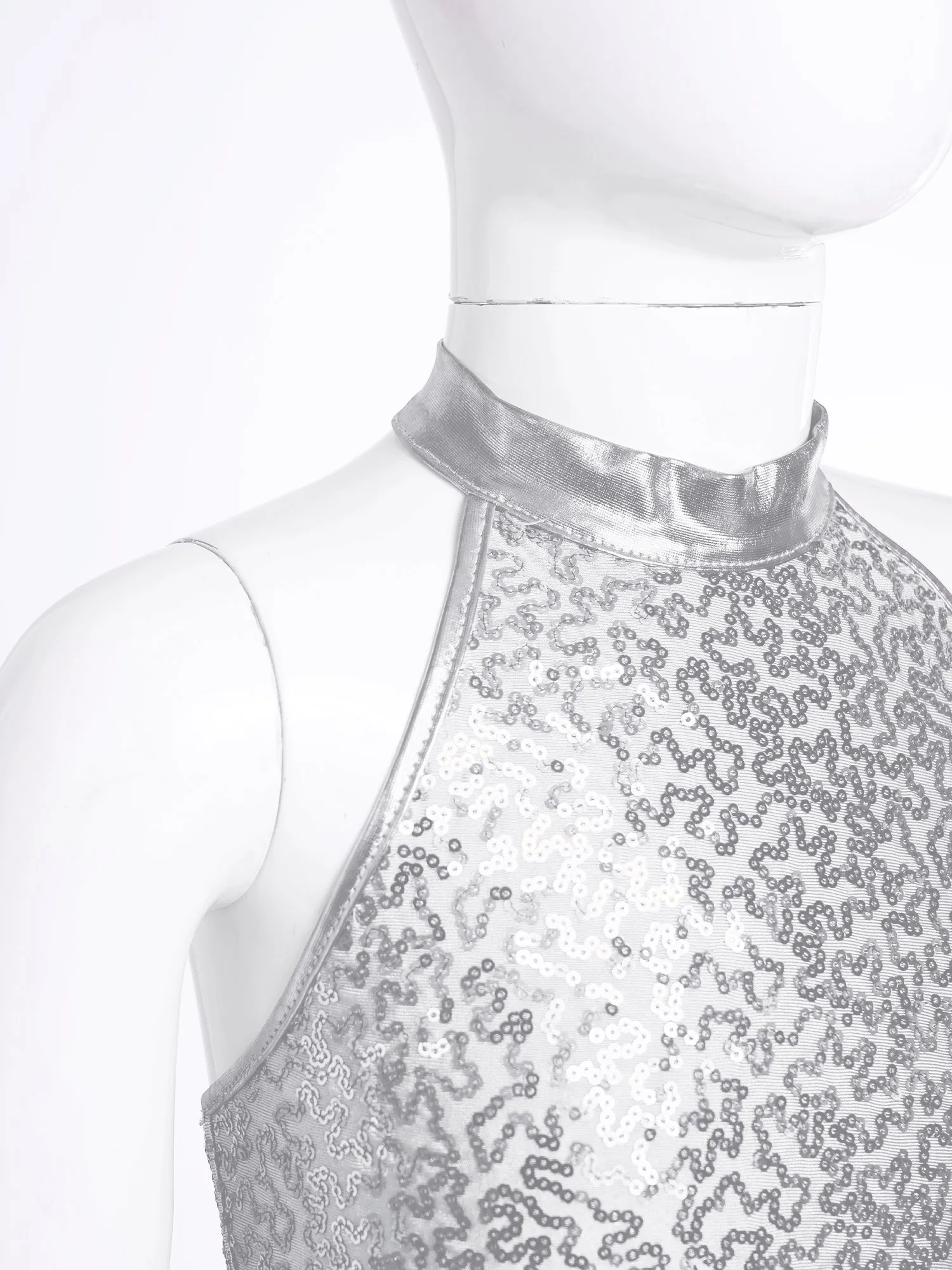 

2Pcs Kids Girls Jazz Dance Costume Gymnastics Set Halter Backless Sleeveless Sparkling Sequins Tank Crop Top+Leggings Pants Sets