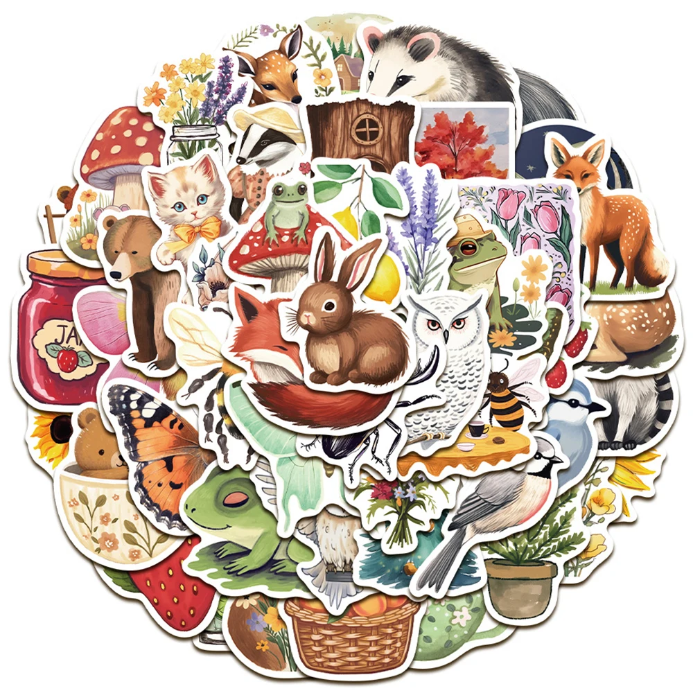 10/30/50 قطعة الرجعية غامضة ماجيك الغابات الكرتون ملصقات مضحك الحيوان النبات الشارات DIY بها بنفسك دفتر محمول خوذة الكتابة على الجدران ملصق