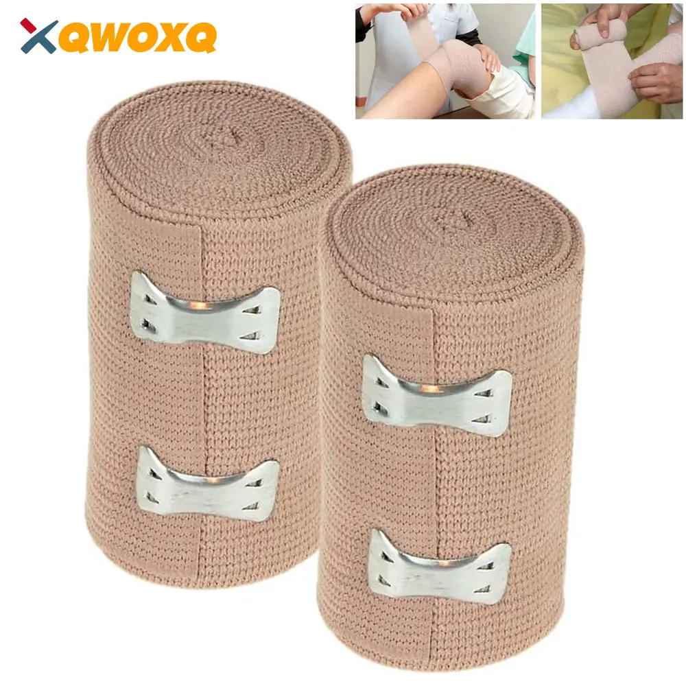 Premium Elastic Compression Bandage Wrap with Clips, Sports Support Tape for Wrist Ankle Foot Sprains