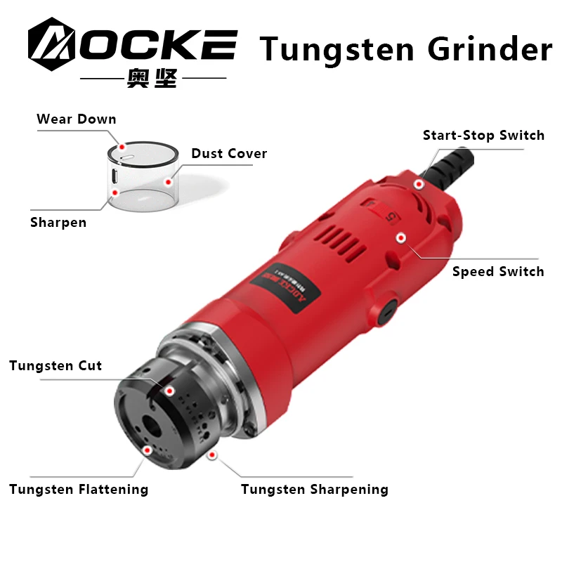 AOCKE Electric Handheld Tungsten Electrode Grinder 220V Dustproof Portable Tungsten Sharpener for Electrode Welding 15° 30° 45°