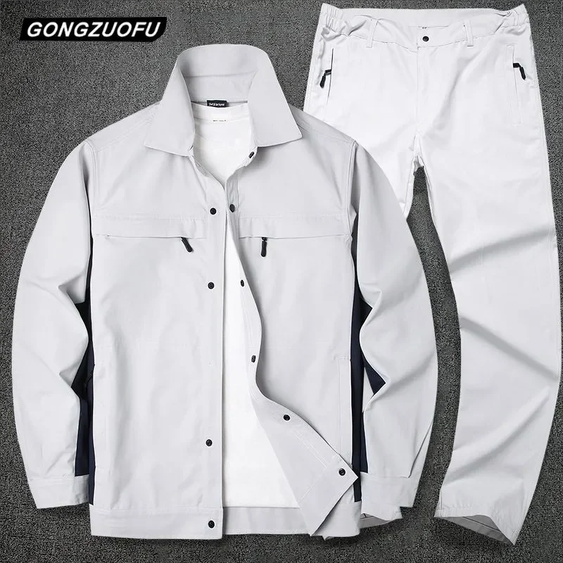 Men Bamboo Fiber Thin Workwear Set Elastic Breathable Wear Resistant Factory Uniform Custom Work Suit