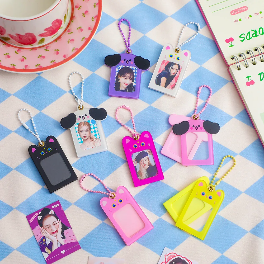 Self Made Student Creative Cartoon Cat Photo Frame Keychain For Girls To Put Small Card Acrylic Star Chasing Pendant