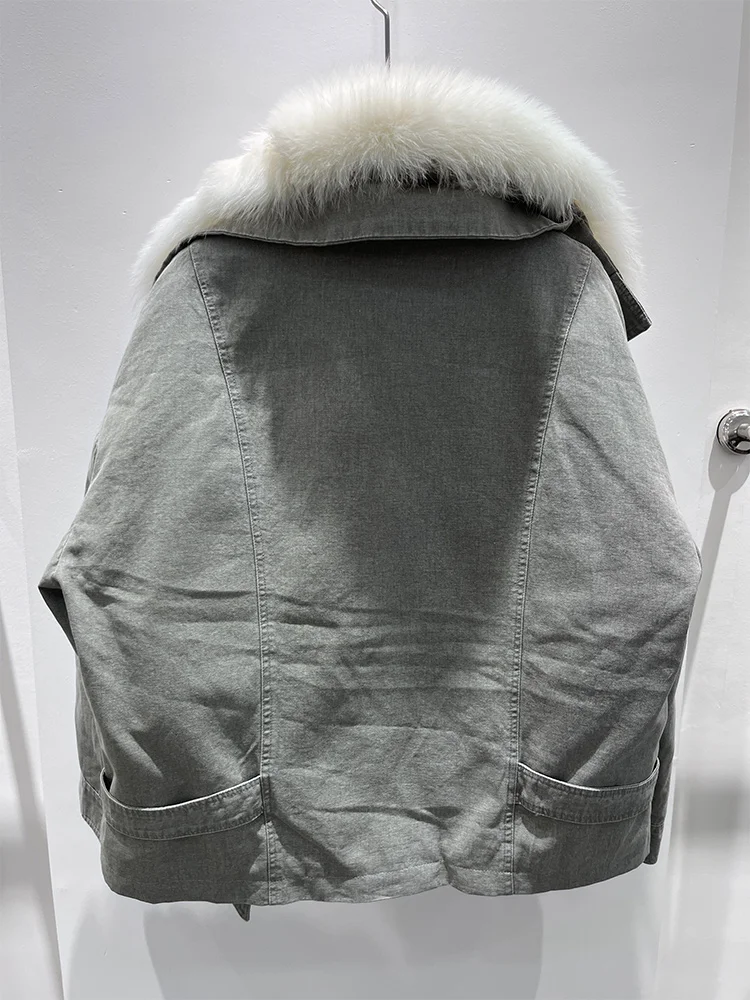 새로운 럭셔리 겨울용 여성 구스 다운 재킷 리얼 폭스 퍼 칼라 두꺼운 파카 푸퍼 재킷 아우터 여성 데님 코트