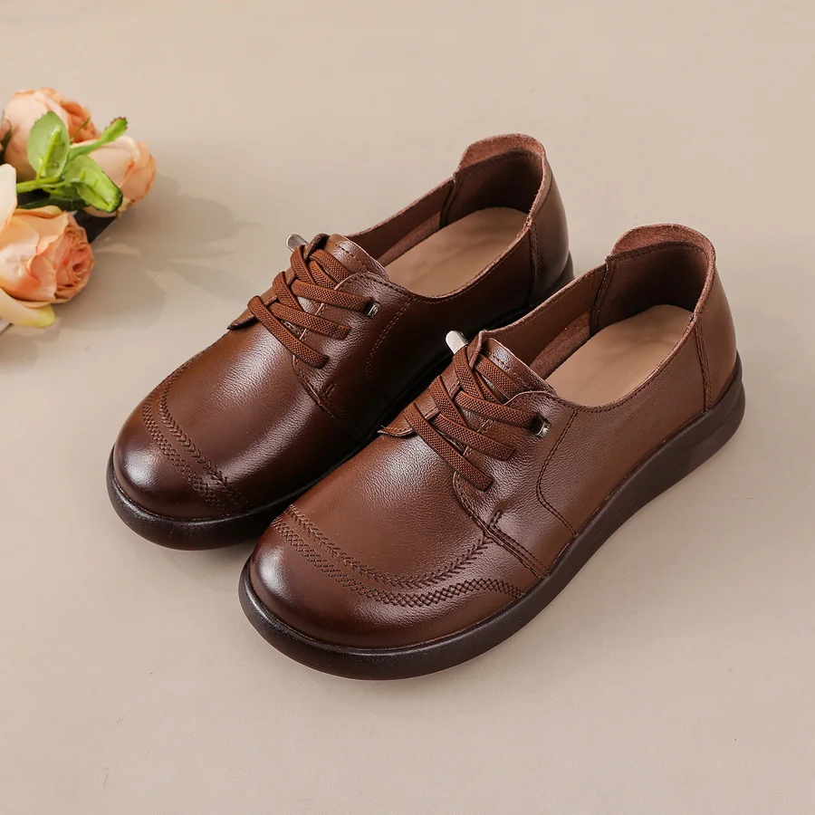 

New real leather barefoot flats woman lace up moccasins mother comfortable flat drive shoes ladies vintage oxfords flats loafer