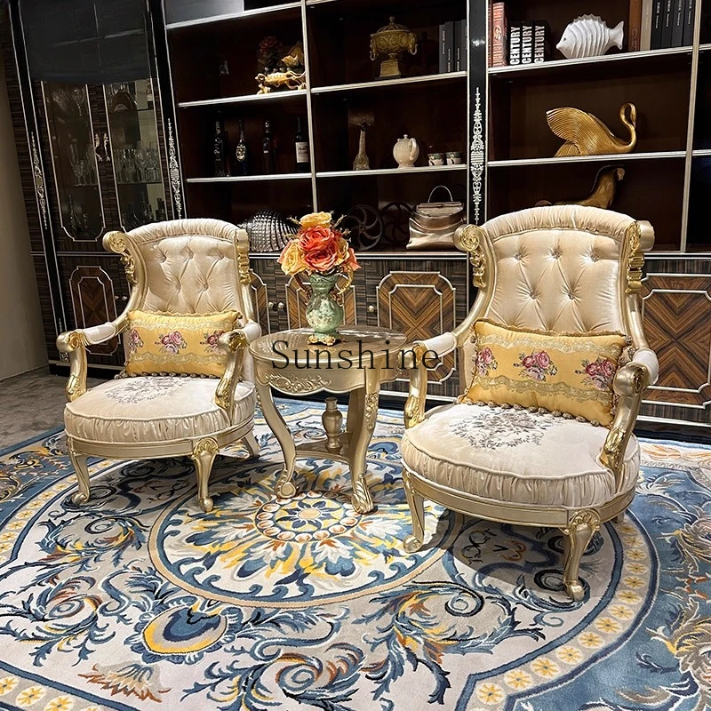 

French solid wood leisure, luxury carved sofa, living room shape leather art princess high back chair