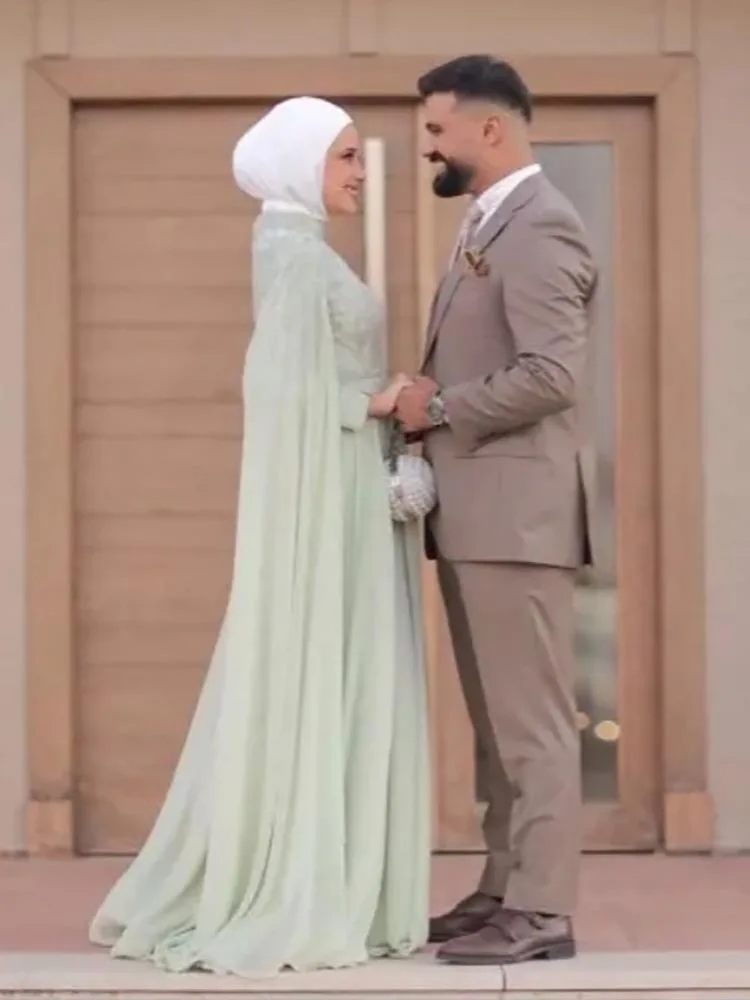 Robe Élégante en Mousseline de Soie à Manches sulfpour Mariée, Tenue Personnalisée pour les Occasions Spéciales
