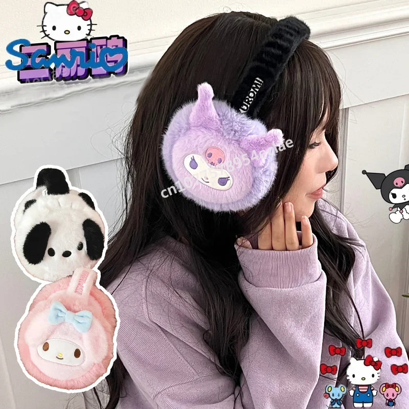 

Sanrio Kuromi Cute Plush Ear Muffs Girls Winter Fashion Warm Kawaii Cinnamoroll Ear Bag Riding Thickened Ear Pads Christmas Gift