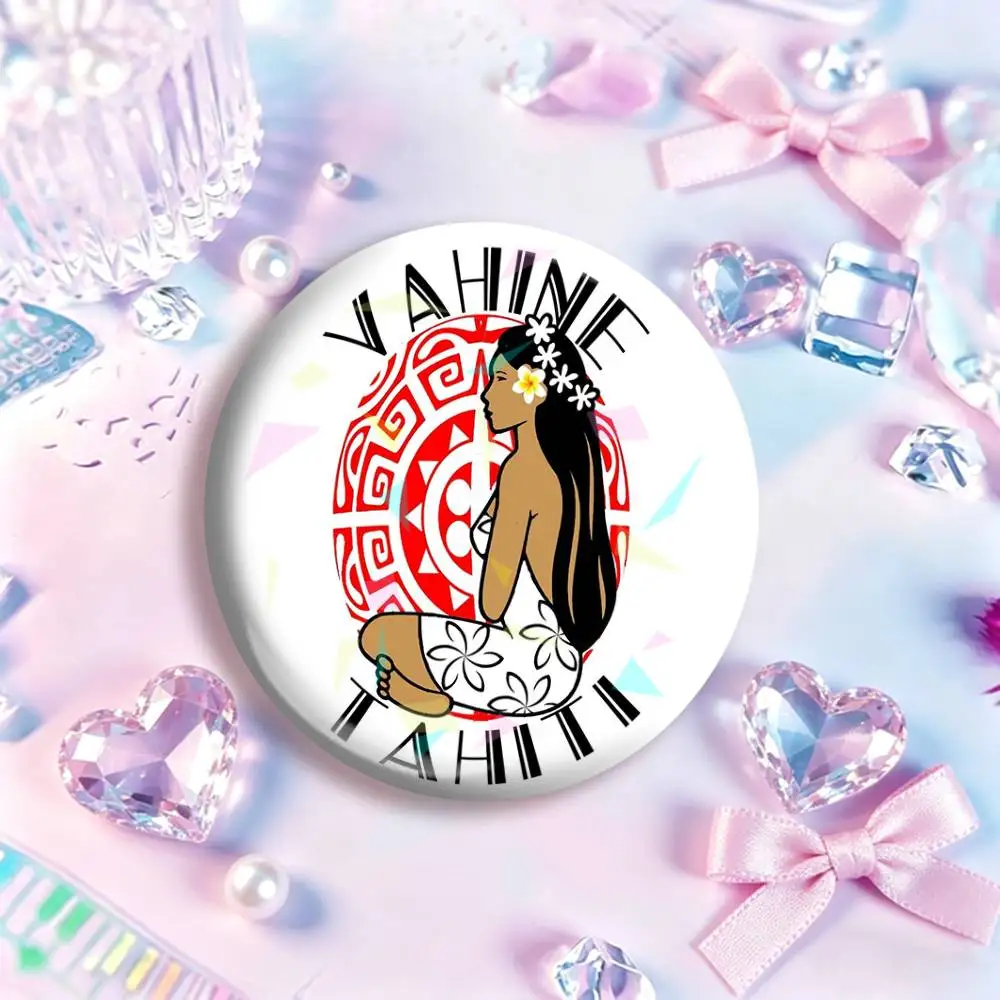 1pc Hinano Tahiti Girl Polynesia Laser Badge Creative Pins Brooch for Decor Gifts Fans Collect Easter
