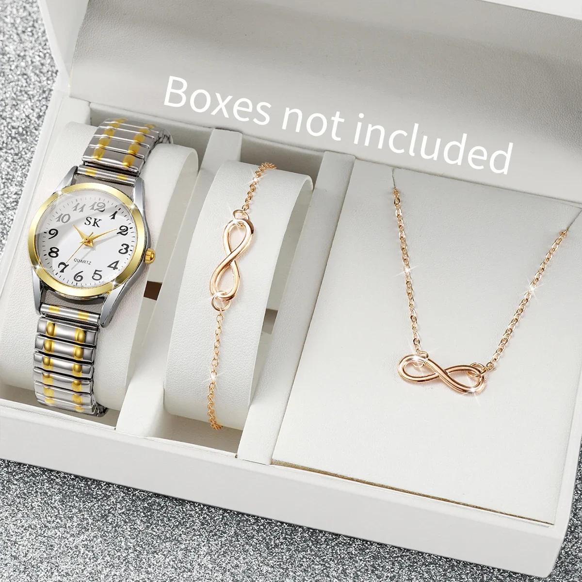 

Комплект из 3 предметов, женские часы с арабскими цифрами, резинка, женские кварцевые часы, комплект украшений, женские часы (без корпуса)