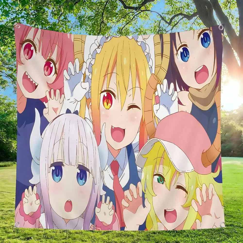 Popular Anime Miss Kobayashi's Dragon Maid Creative Pattern Hanging Flag Polyester Printed Banner Hand Pulled Flag