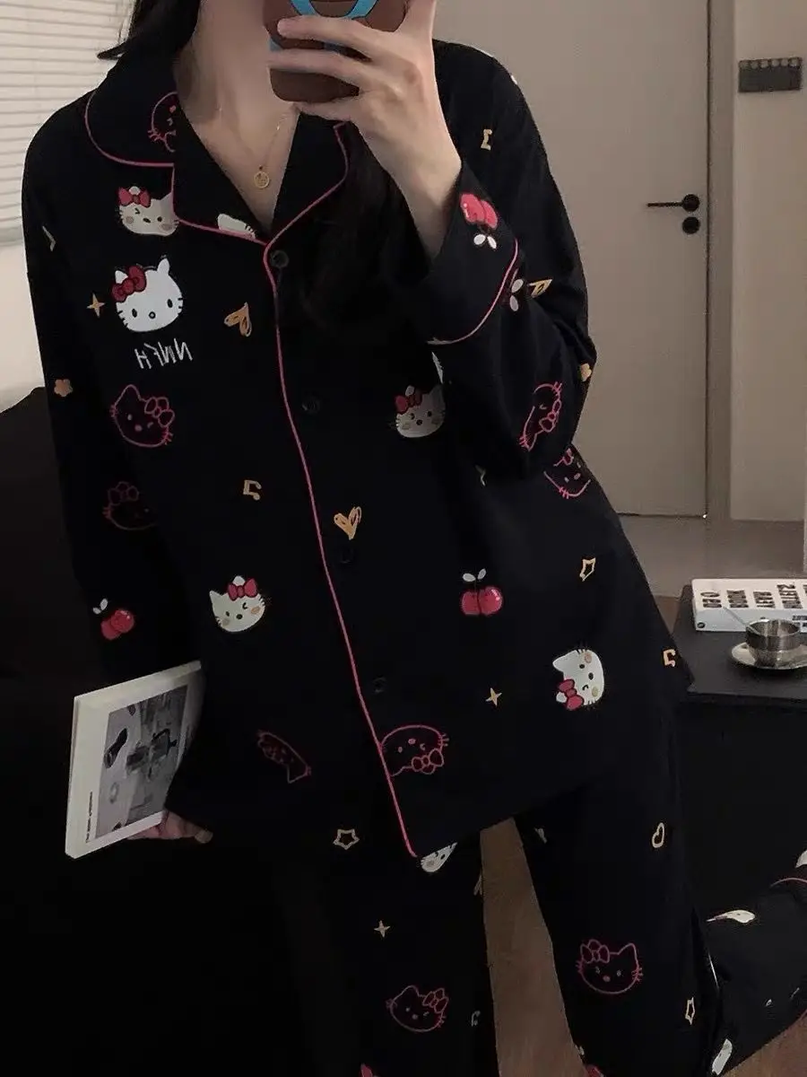 

Y2K Kawaii Sanrio Hello Kitty пижамный комплект аниме милая женщина домашняя одежда мультяшная повседневная пижама пара одежда для сна домашняя одежда подарок