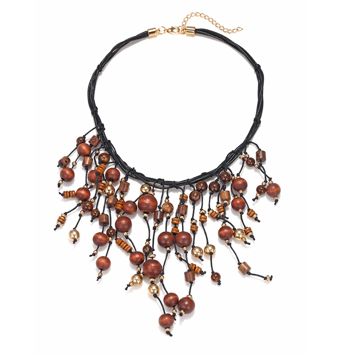 

ZAA Vintage Boho Hand-woven Wooden Beads Tassels Necklaces for Women Personalized Jewelry Holiday Party Neck Accessories