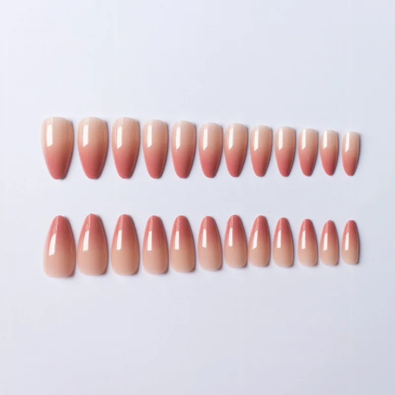 24pcs Almond Shape French Rose Gradient False Nails with Glue Press on Acrylic Nails Long Nail Tips Set Summer Nail Fake Simple