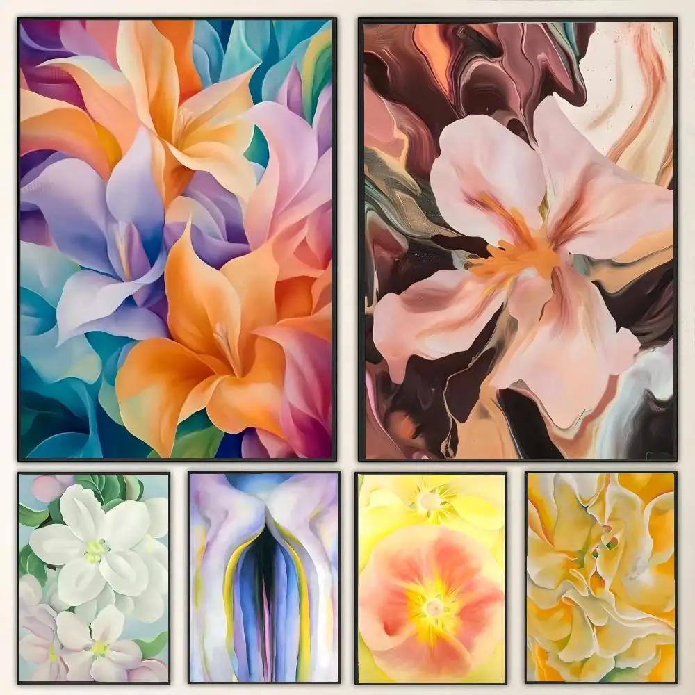 Georgia OKeeffe Abstract Flower Artwork Painting Calligraphy Canvas Poster Wall Art for Living Room Bedroom Cafe Decor Gift