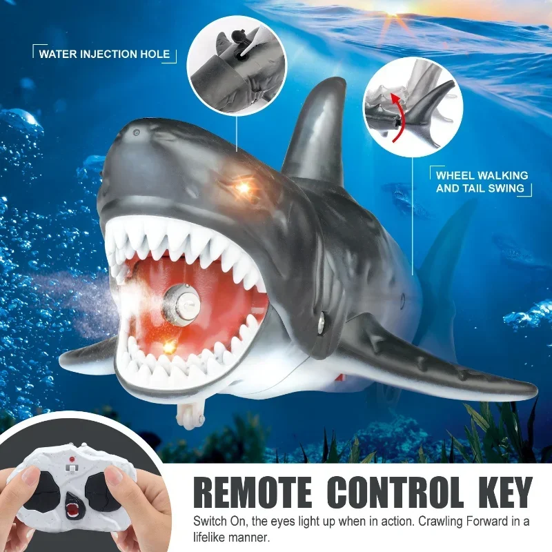 Barco de controle remoto inteligente rc tubarão baleia spray água brinquedo robôs submarinos peixes brinquedos elétricos para crianças meninos bebê crianças