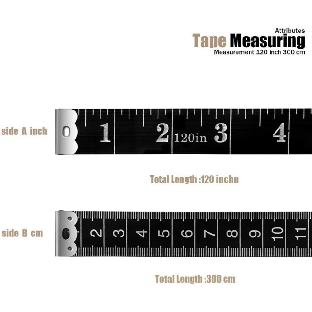 2er-Pack 120-Zoll-Maßband aus weichem Stoff mit doppelter Skala (schwarz).