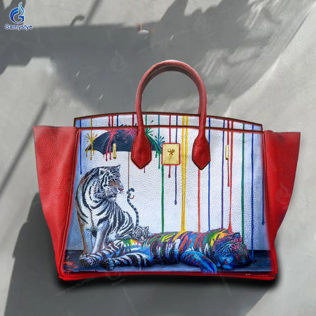 

Ladies Hand Bag Female Carteras Para Mujer De Moda Originales Watercolor Tiger Print 100% Real Cowhide Leather Personal customiz