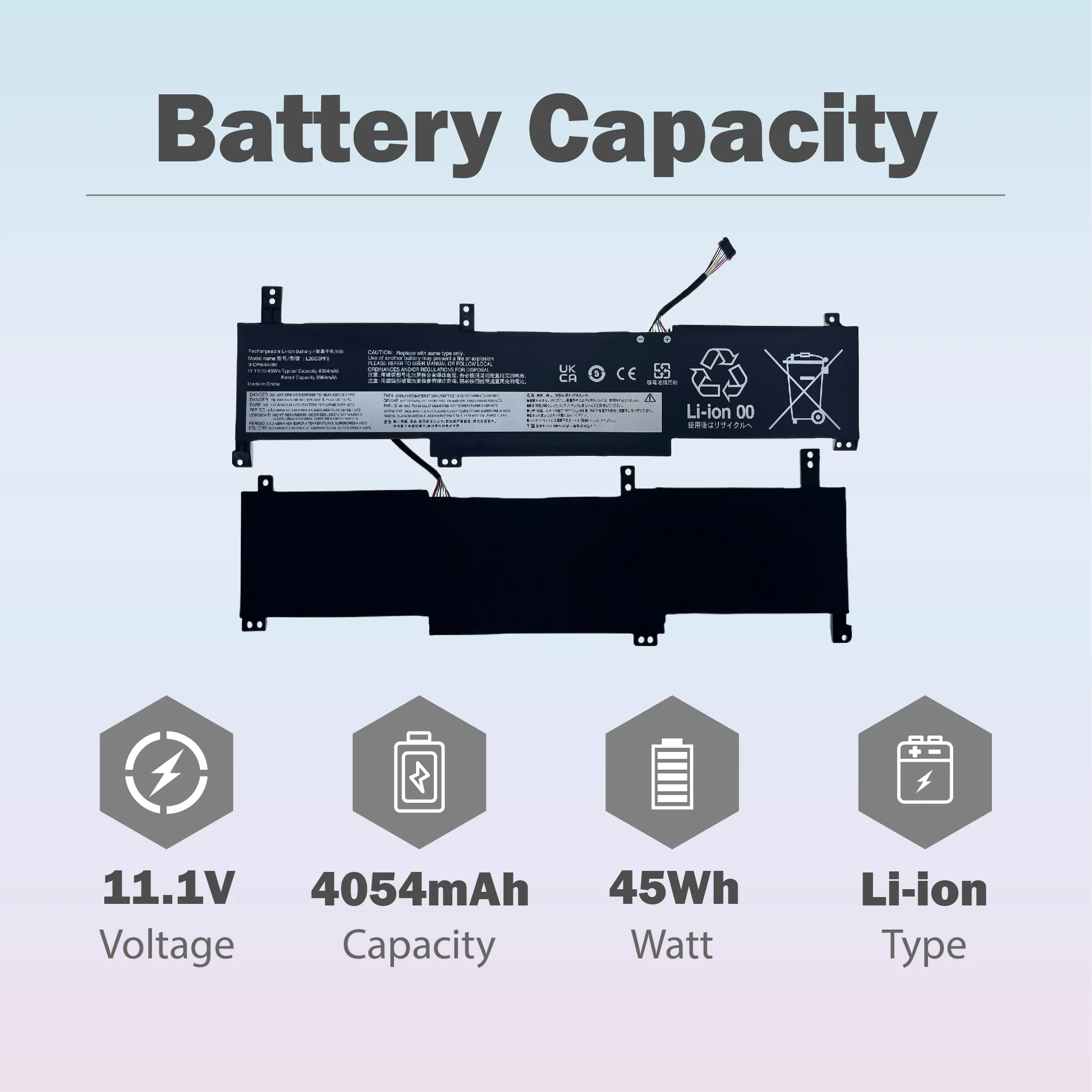 L20C3PF0 L20M3PF0 L20L3PF0 11.1V Long 45Wh 3Cells Laptop Battery for Lenovo IdeaPad 3-14ITL6 3-15ITL6 3-17ITL6 S14 V14 V15 V17 G