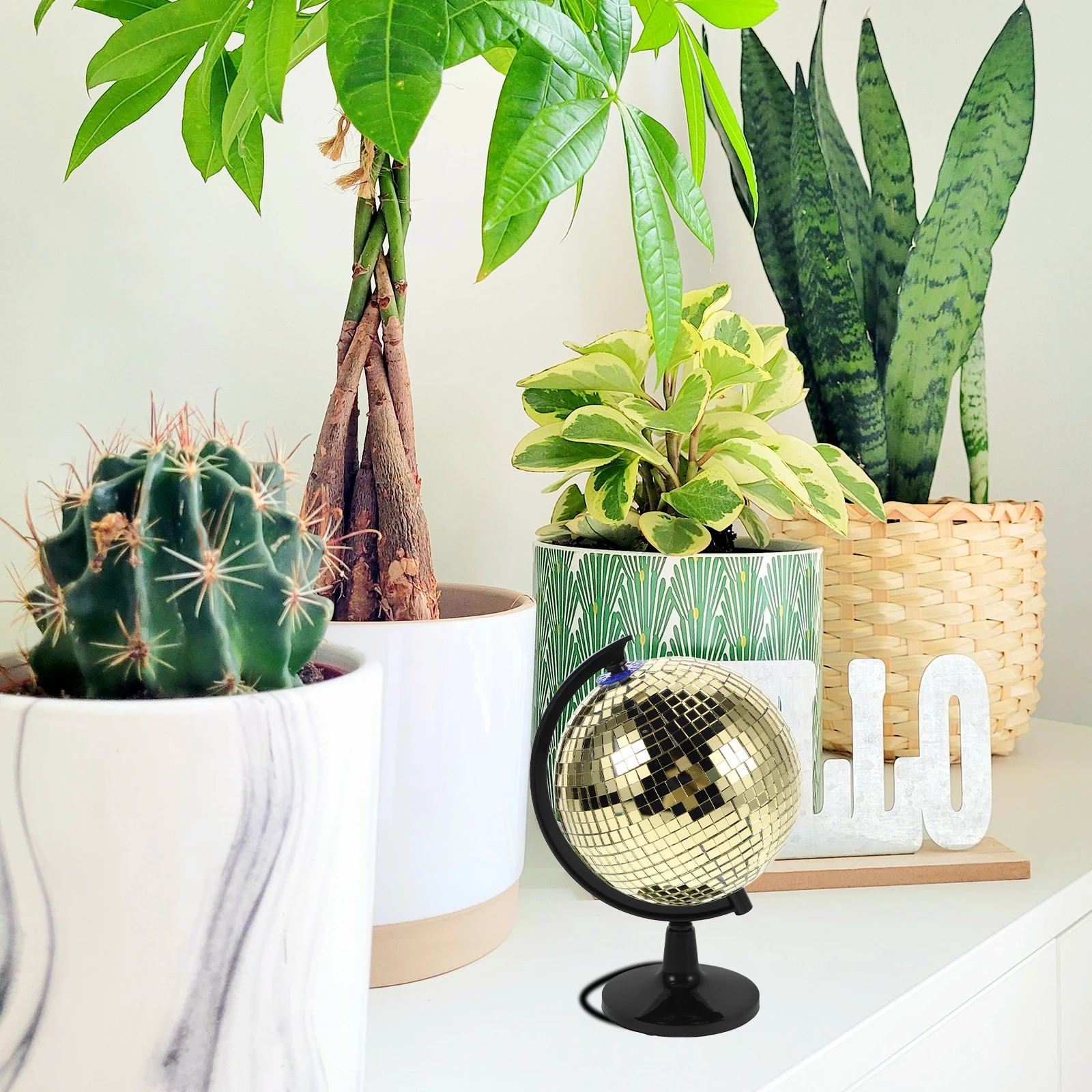 

Golden Disco Globe Rotating Mirror Ball For Office Desk Home Decor Table Party Flare Effect Mushroom Stand Mini Spinning Ball