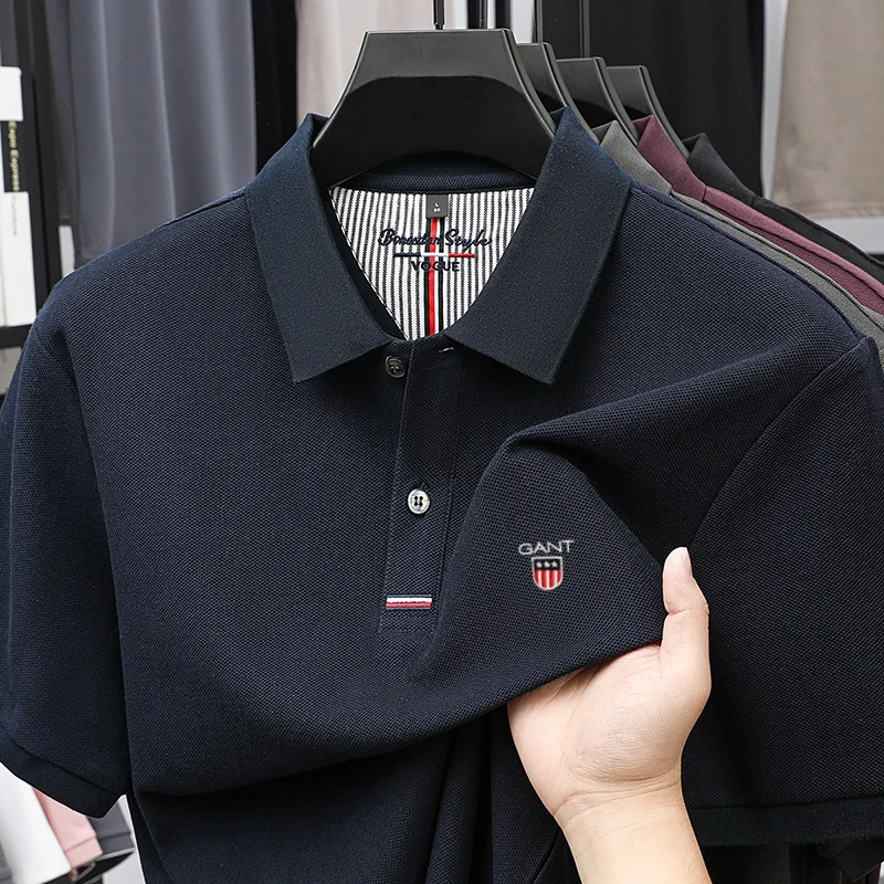 Polo a maniche corte da uomo di marca di fascia alta in puro cotone 100% moda estiva T-shirt da golf con ricamo squisito di vendita caldo