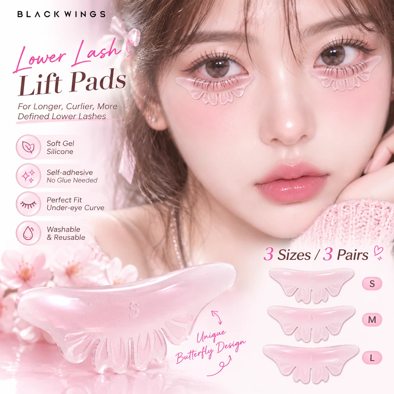 3 Sizes Butterfly Silicone Lash Lift Pads Eyelash Perm Curl Shields Under Eye Patch for Professional Salon Keratin Lash Lift