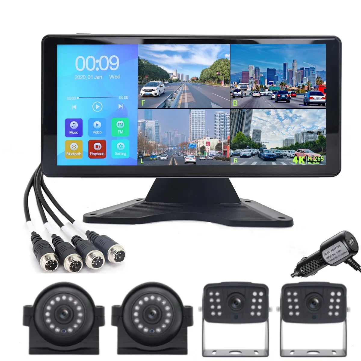 

YWX 10.36 Inch 4 Channels Split Screen Car MP4 DVR Recorder Monitor With AHD Front Rear Backup Camera For Truck/Bus/Trailer/RVs