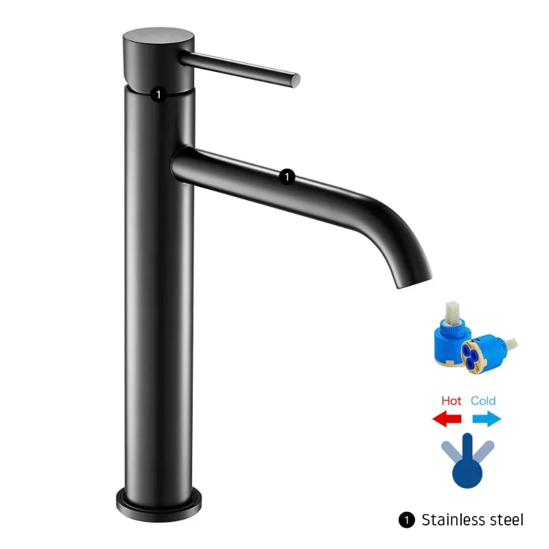 

Brushed Stainless Steel Faucet Bathroom Sink Faucet Black Washbasin Hot Cold Water Basin Mixer Taps Bath Deck Mounted