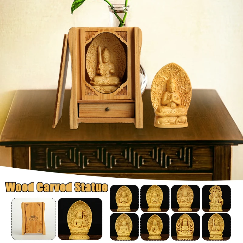 

Exquisite Wood Carved Statue Guanyin Bodhisattva Figurine Tathagata Buddha Sculpture Buddha Zen Lucky Crafts Home Decor Pray Box