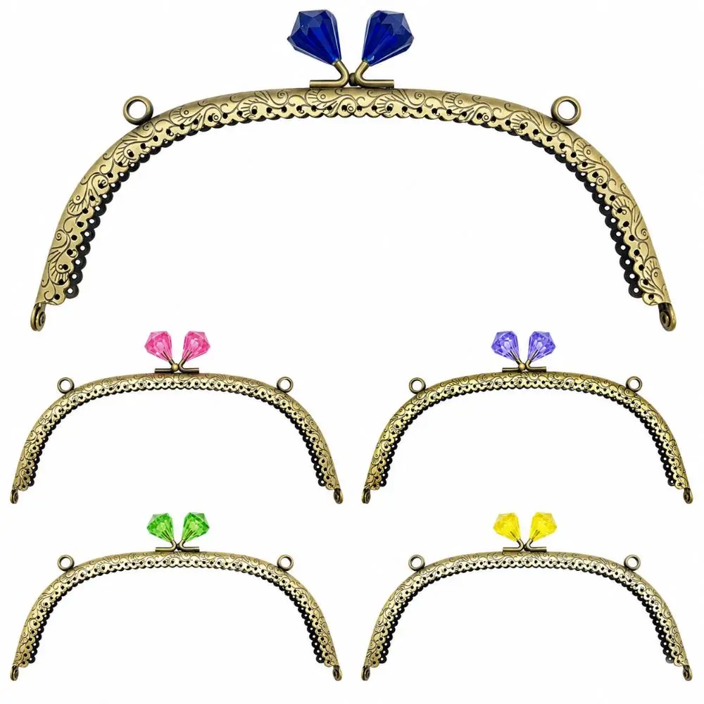New Iron Metal Purse Frame Arc Shape Embossed Pattern Bag Hardware Rhinestone Head Bag Clasp Hand Sewing