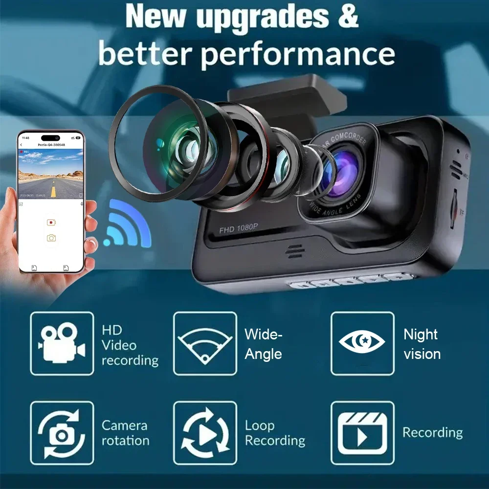 3 قناة سيارة داش كام DVR HD1080P المقصورة داشكام مركبة داش كام كاميرا القيادة مسجل الصندوق الأسود الداخلي 24H شاشة ركن السيارة #2