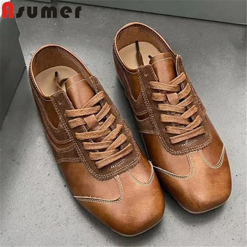 

Роскошные женские кроссовки из спилка Asumer, модные туфли на плоской подошве со шнуровкой, весна-лето, желто-коричневая повседневная обувь